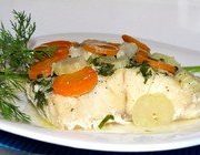 Фоторецепт приготовления запеченного палтуса с овощами